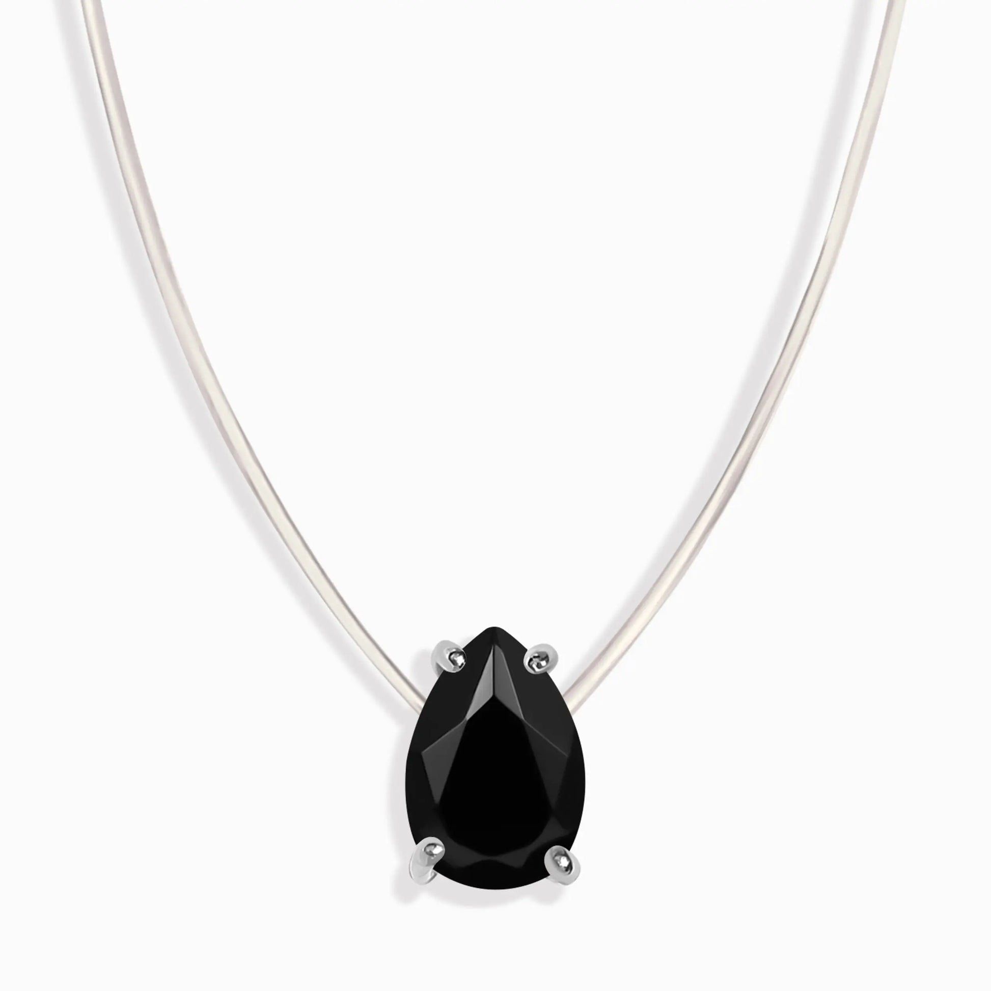 Black Onyx Necklace Floating Sway - December Birthstone Moon Magic