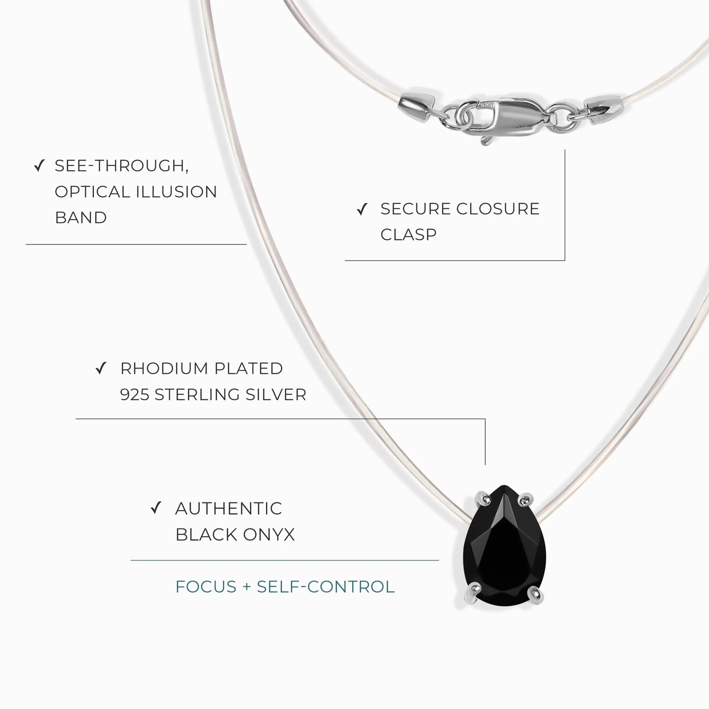 Black Onyx Necklace Floating Sway - December Birthstone Moon Magic