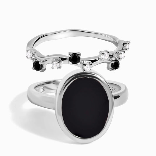 Black Onyx Enfolded Ring & Stardust Band Moon Magic