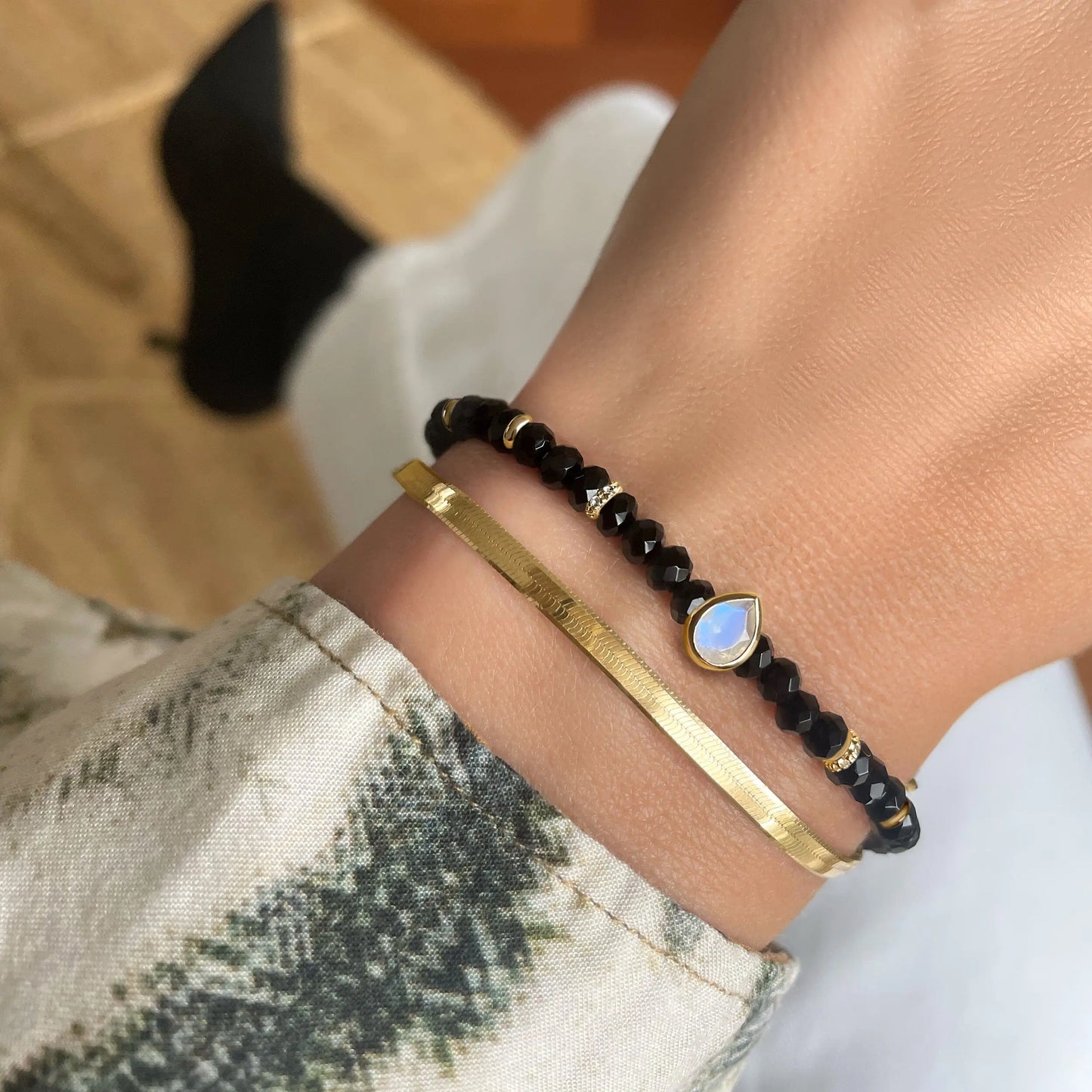Black Obsidian Free Spirit Bracelet Stack Moon Magic