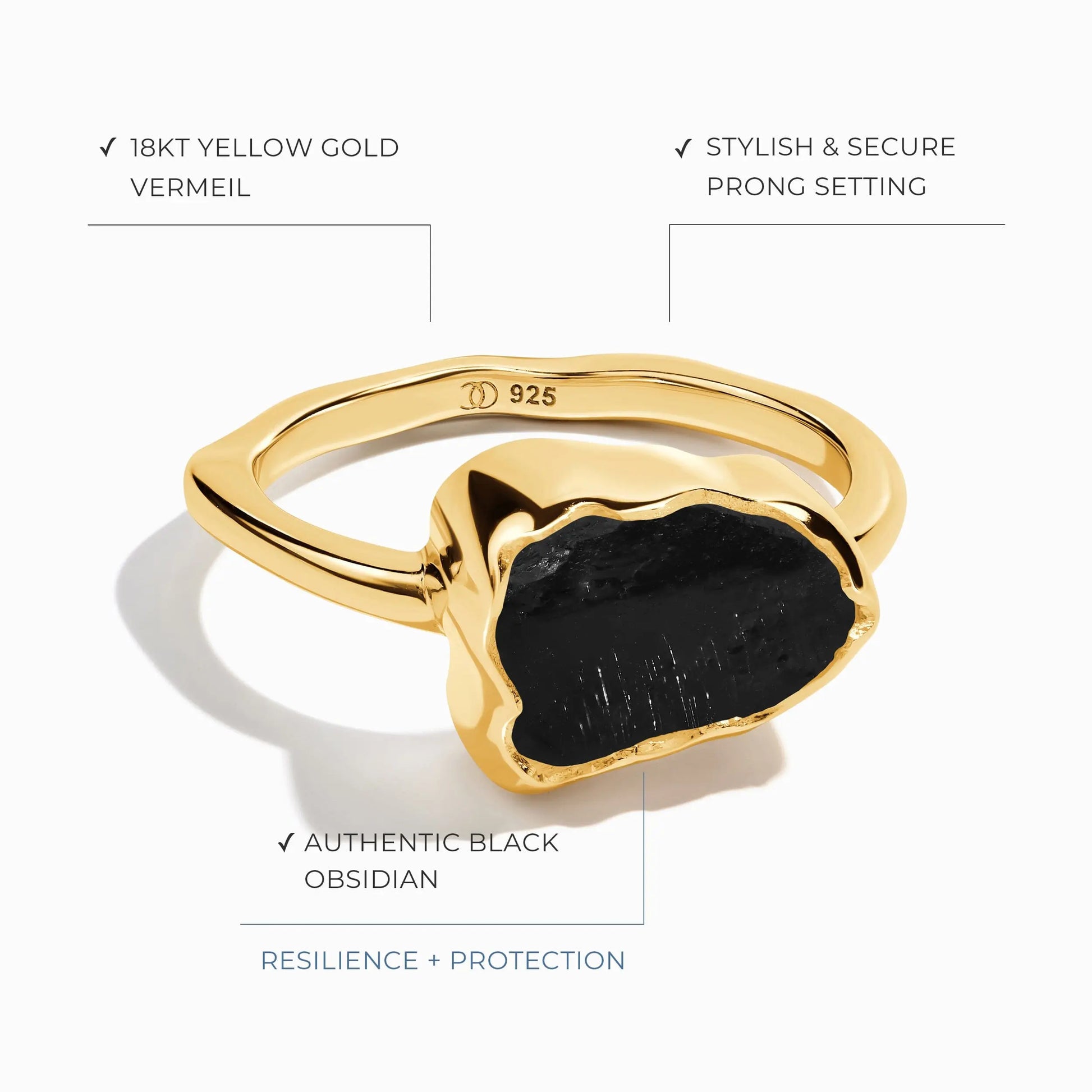 Raw Crystal Ring - Sacred Black Obsidian Moon Magic