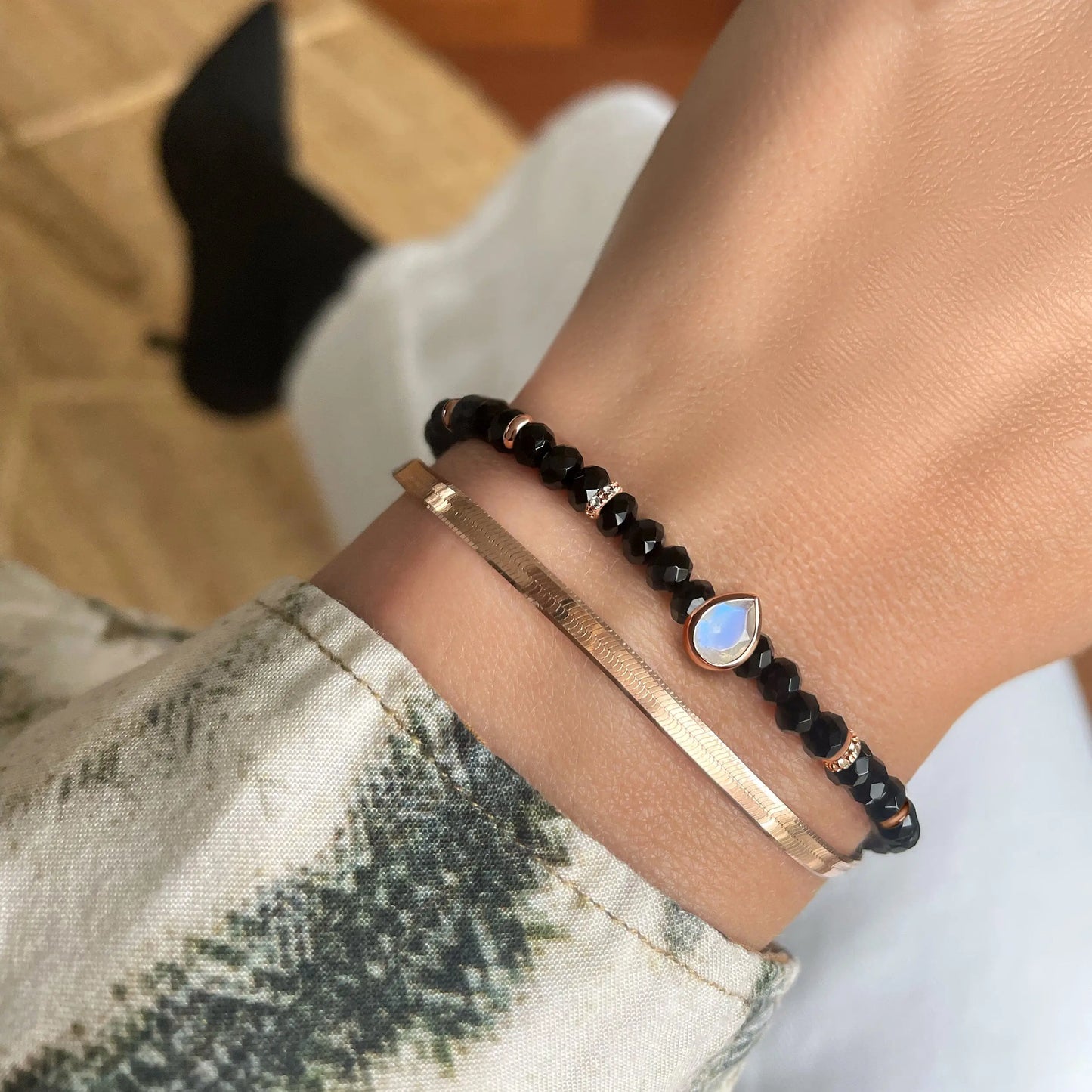 Black Obsidian Free Spirit Bracelet Stack Moon Magic