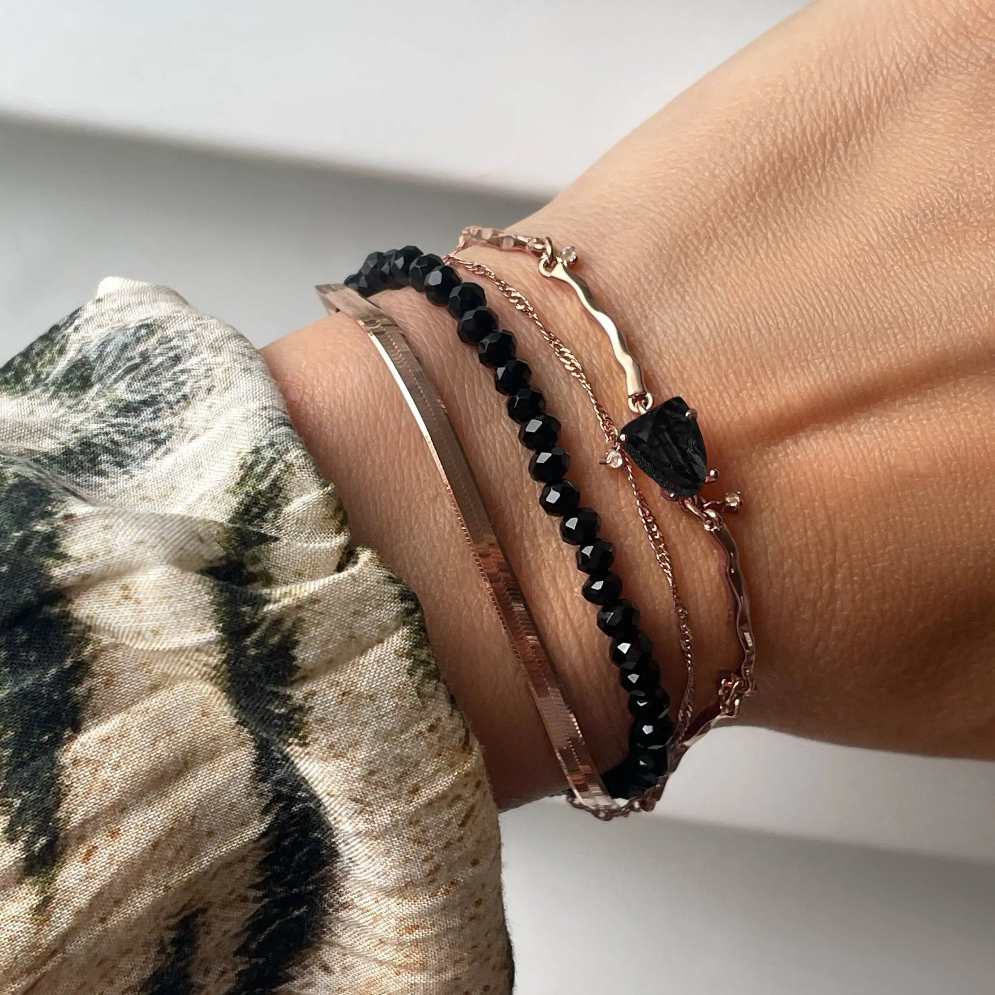 Black Obsidian Bracelet Stack - Protective Flow Moon Magic