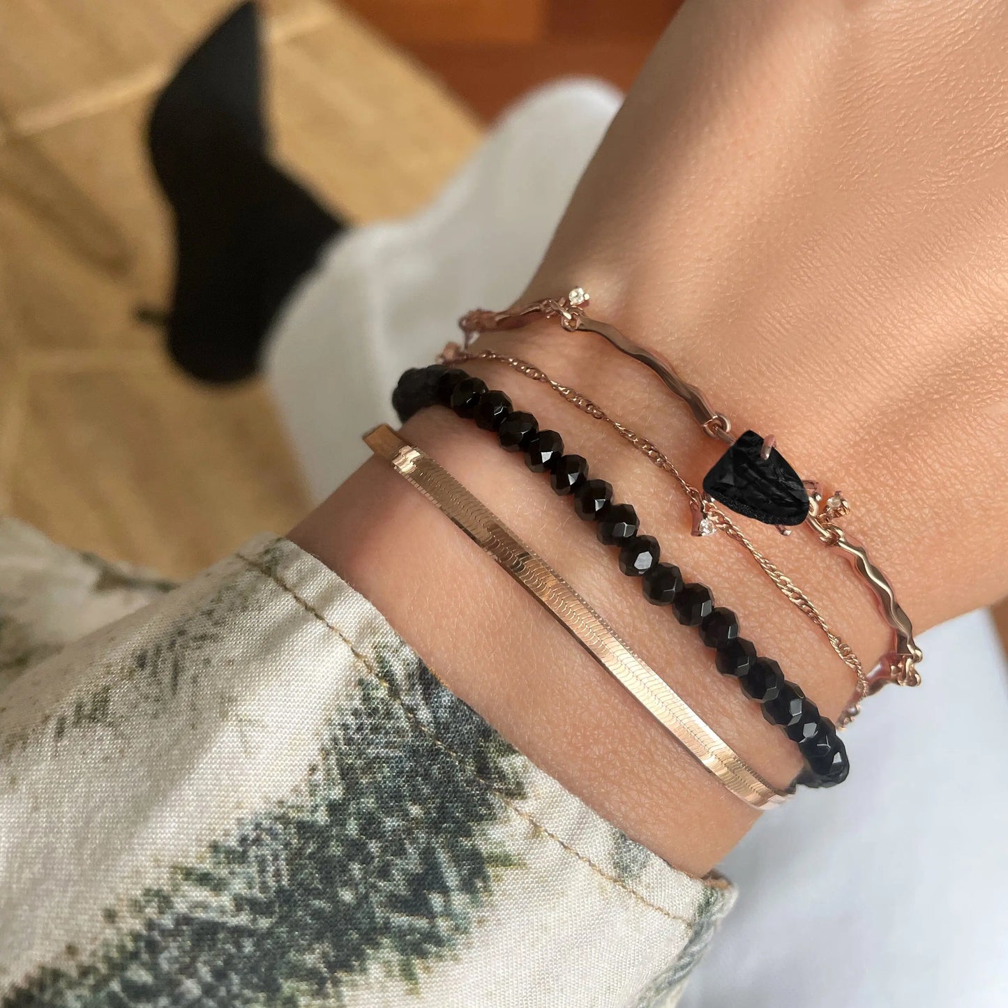 Black Obsidian Bracelet Stack - Protective Flow Moon Magic