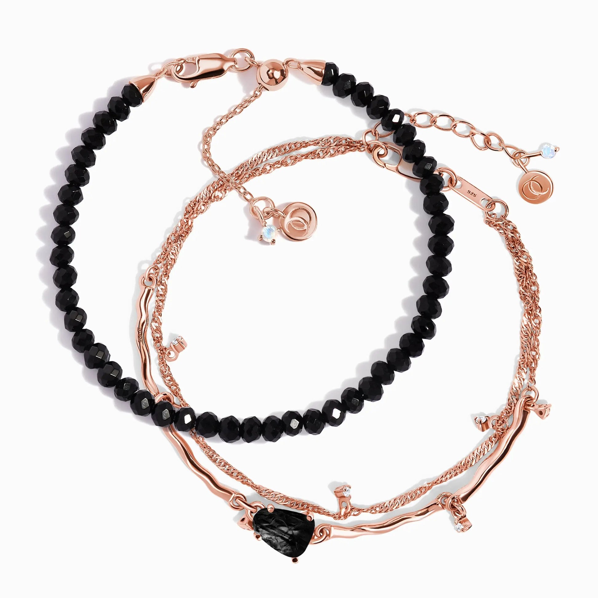 Black Obsidian Bracelet Stack - Flowing Strength Moon Magic