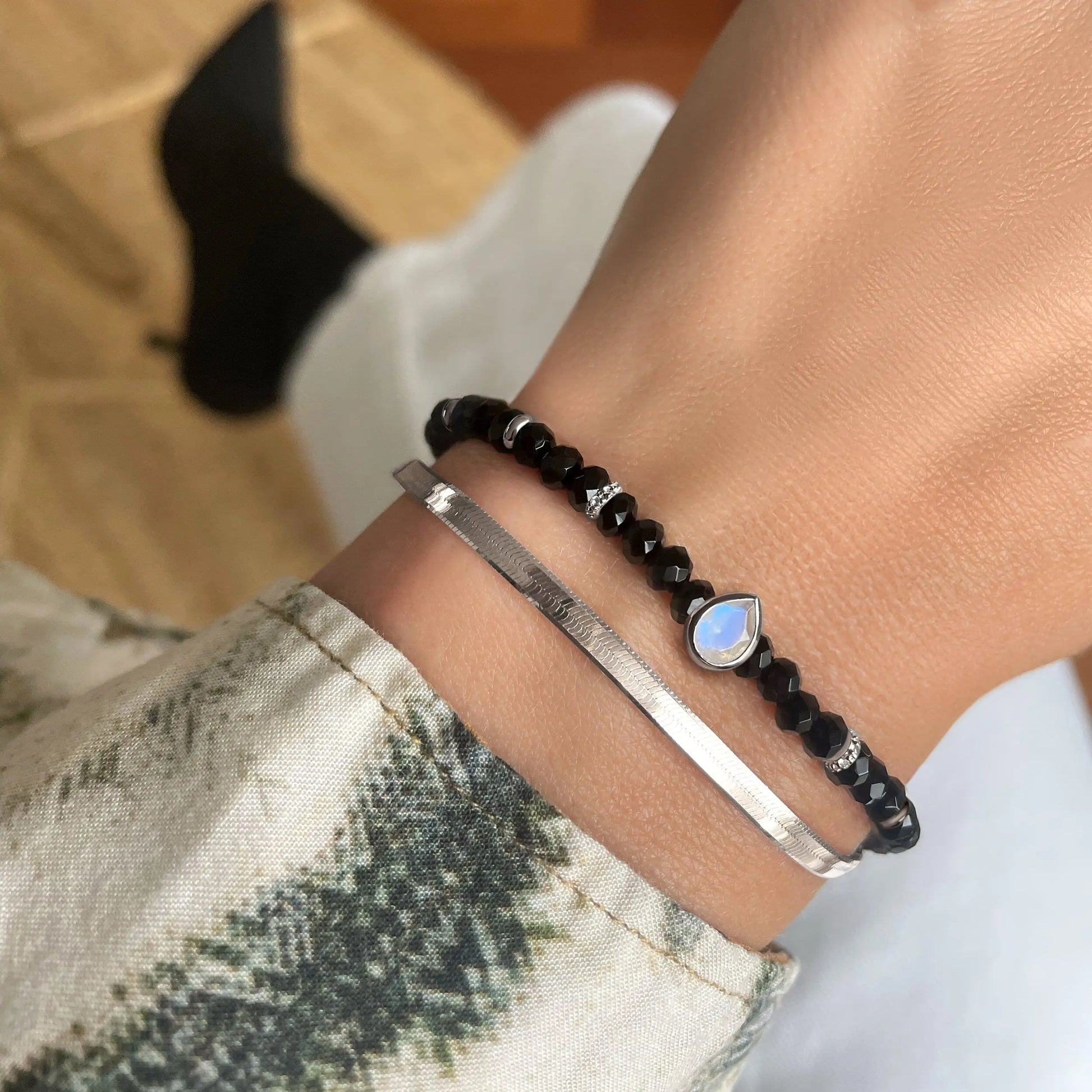 Black Obsidian Free Spirit Bracelet Stack Moon Magic