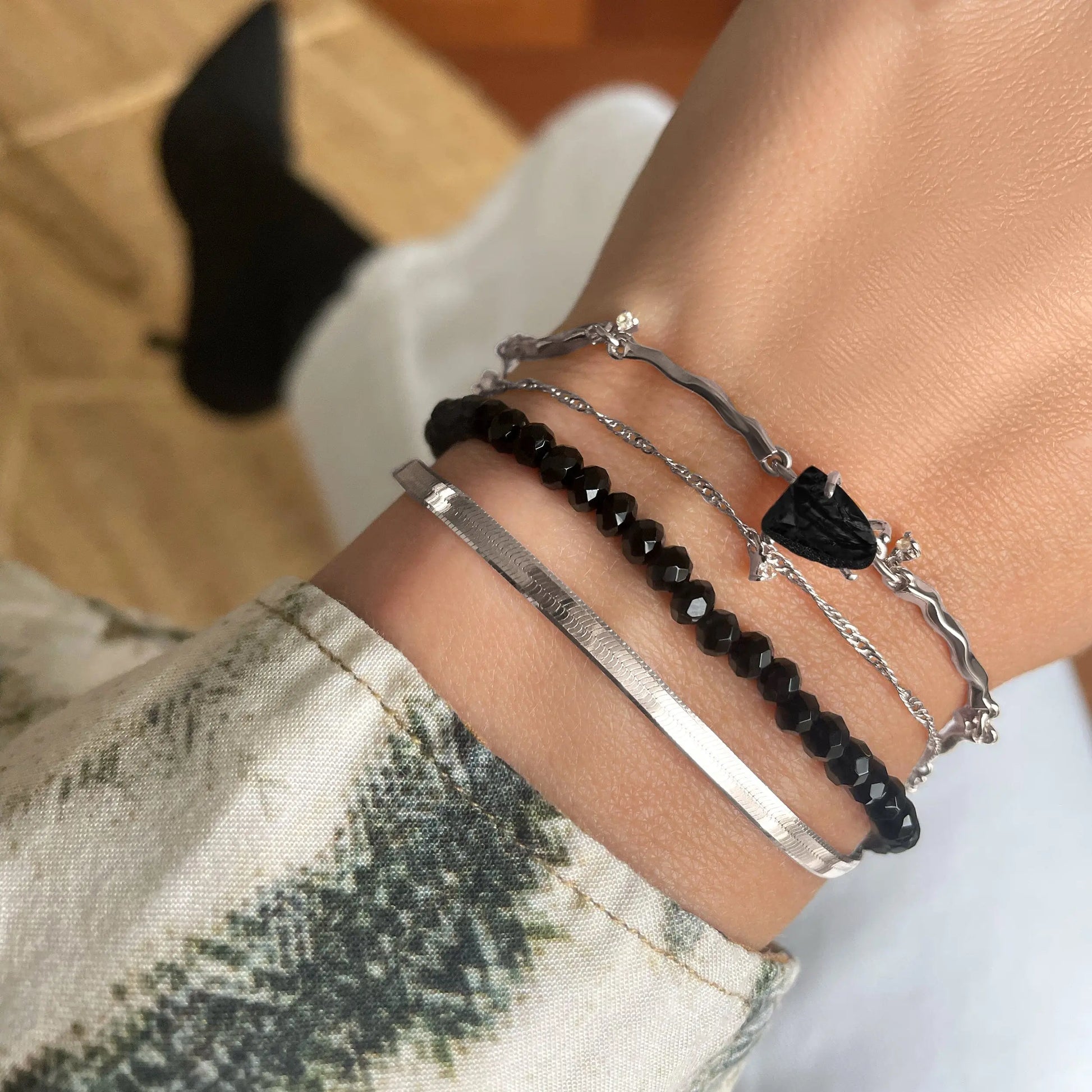 Black Obsidian Bracelet Stack - Protective Flow Moon Magic
