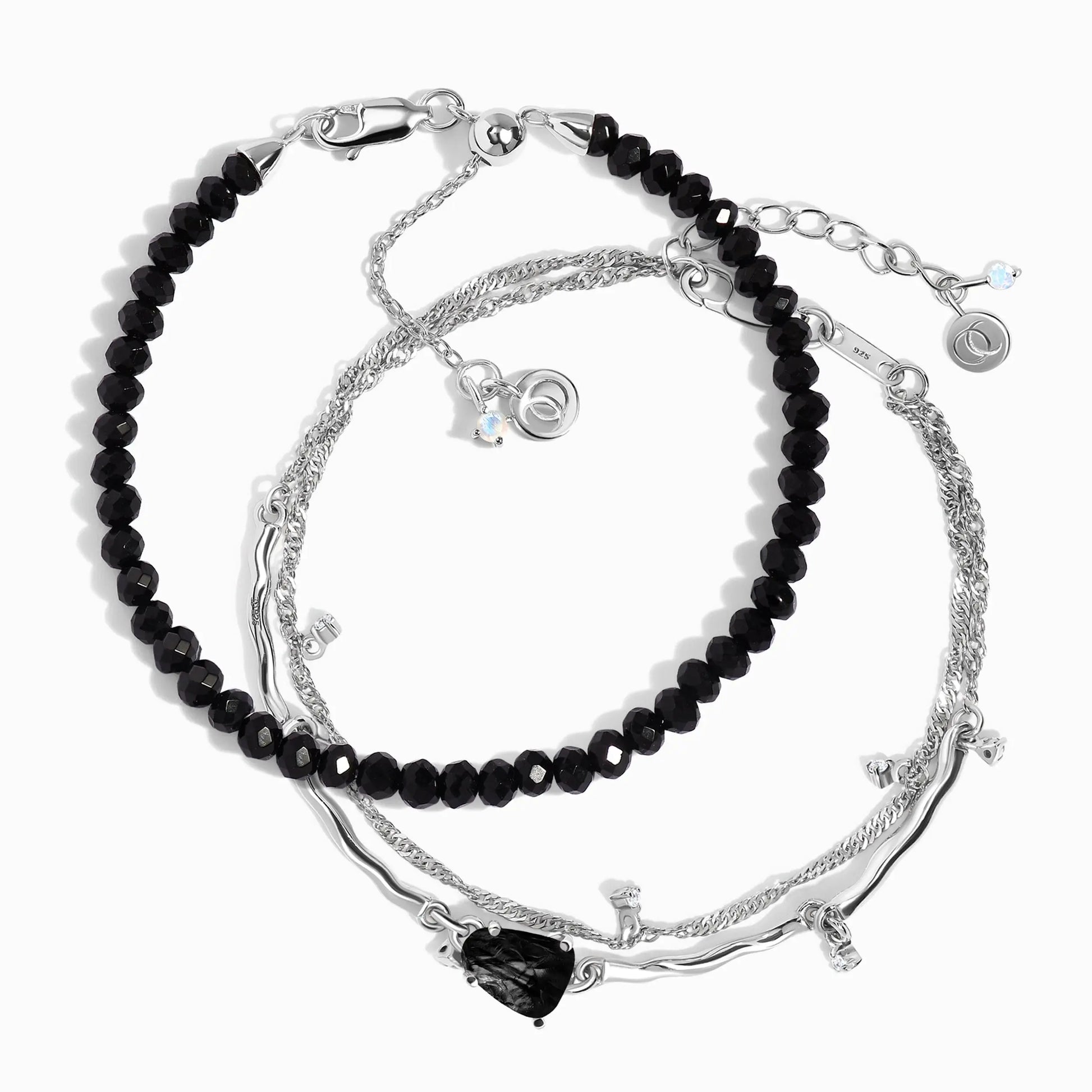 Black Obsidian Bracelet Stack - Flowing Strength Moon Magic