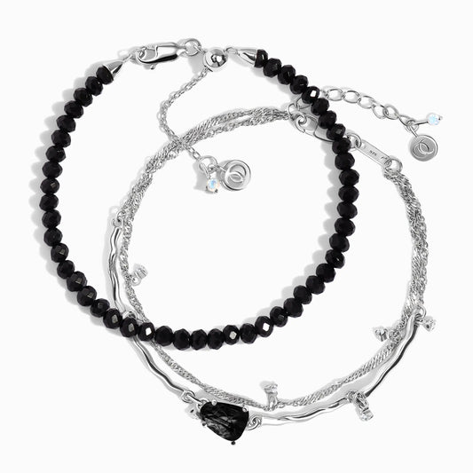 Black Obsidian Bracelet Stack - Flowing Strength Moon Magic