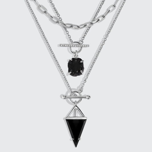 Black Obsidian Heroine T Lock & Raw Crystal T Lock Necklaces & Widelink Chain Moon Magic