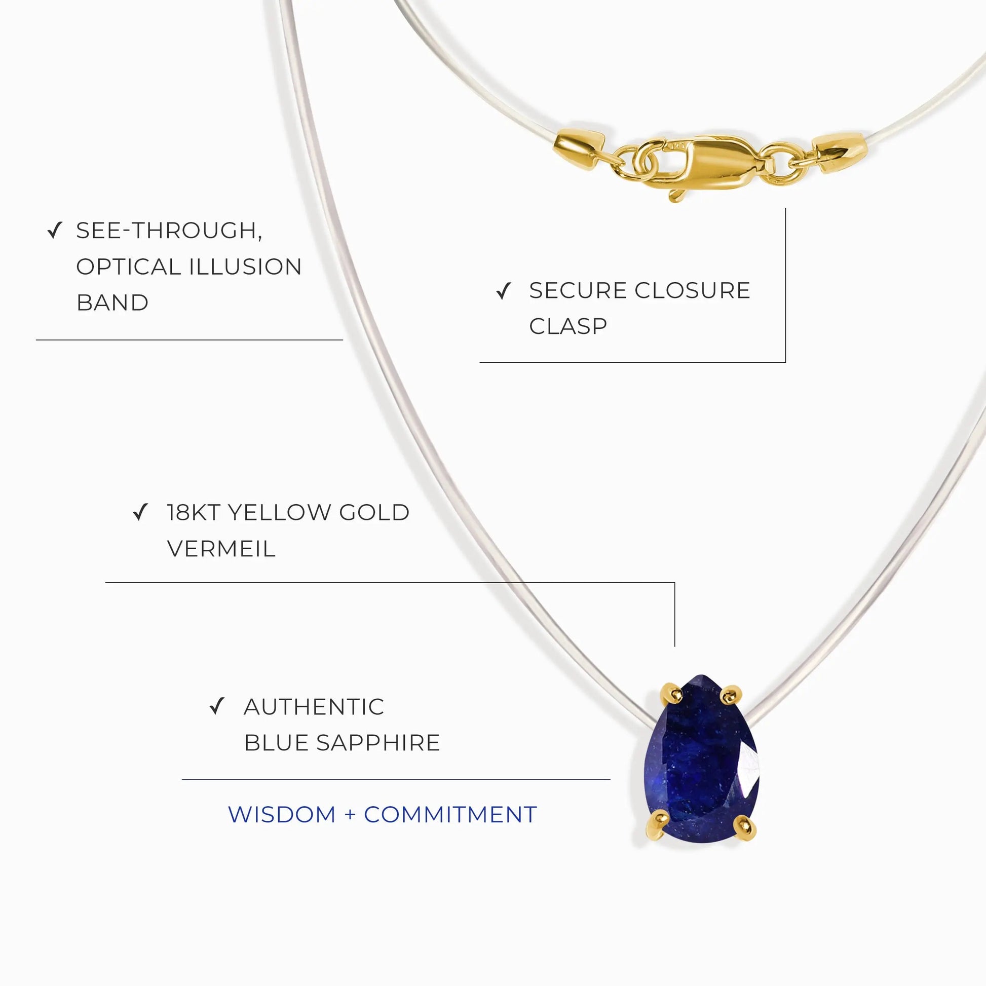 Blue Sapphire Necklace Floating Sway - September Birthstone Moon Magic