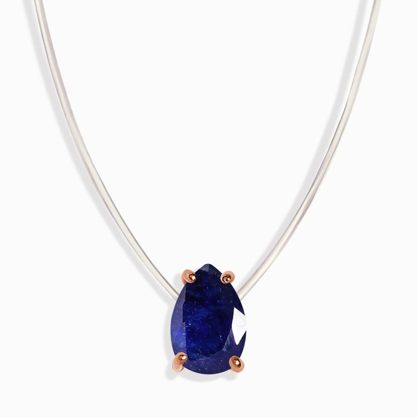 Blue Sapphire Necklace Floating Sway - September Birthstone Moon Magic