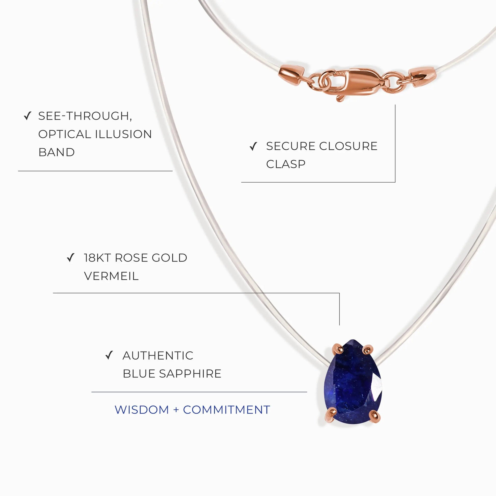 Blue Sapphire Necklace Floating Sway - September Birthstone Moon Magic