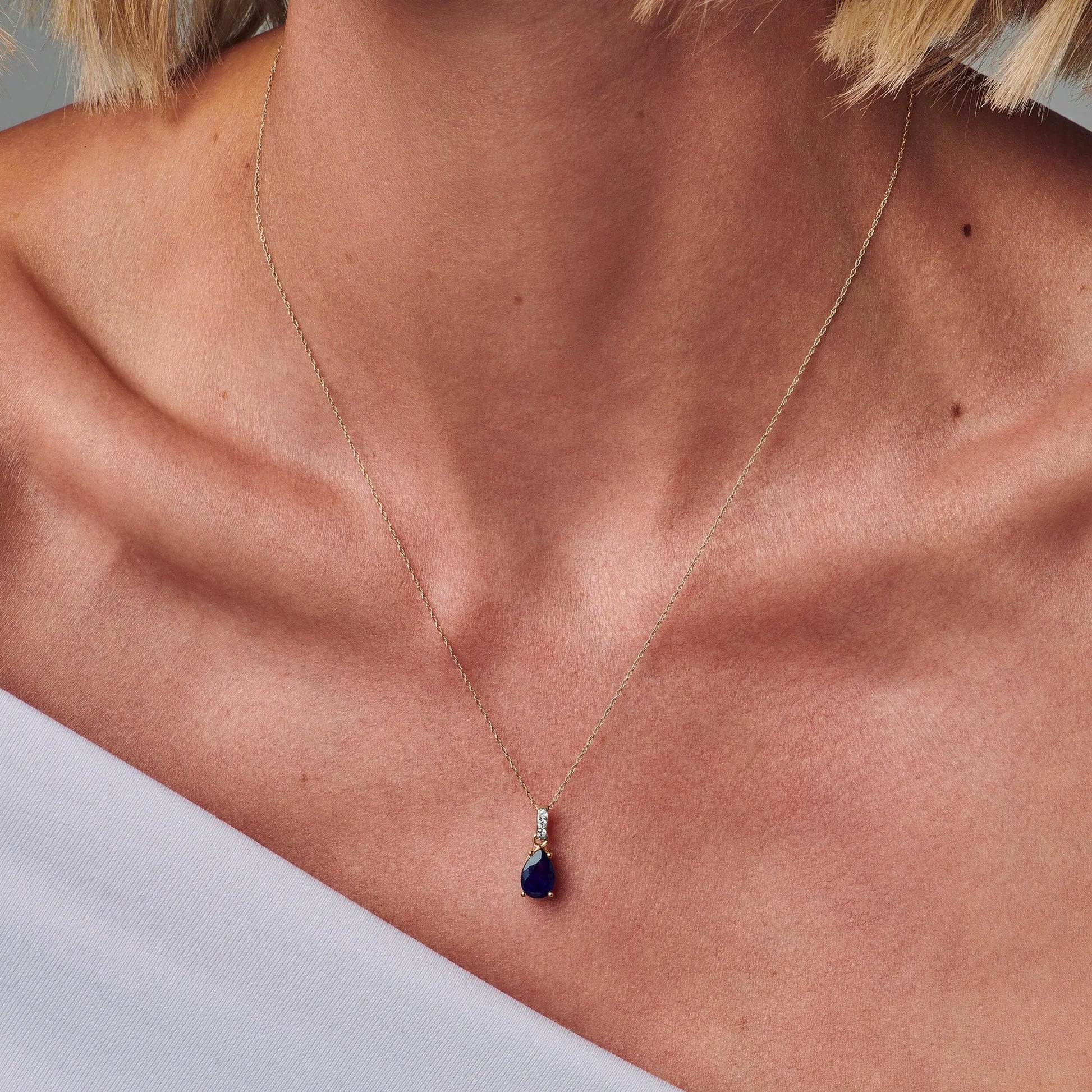 Blue Sapphire Diamond Necklace Sway - September Birthstone Moon Magic
