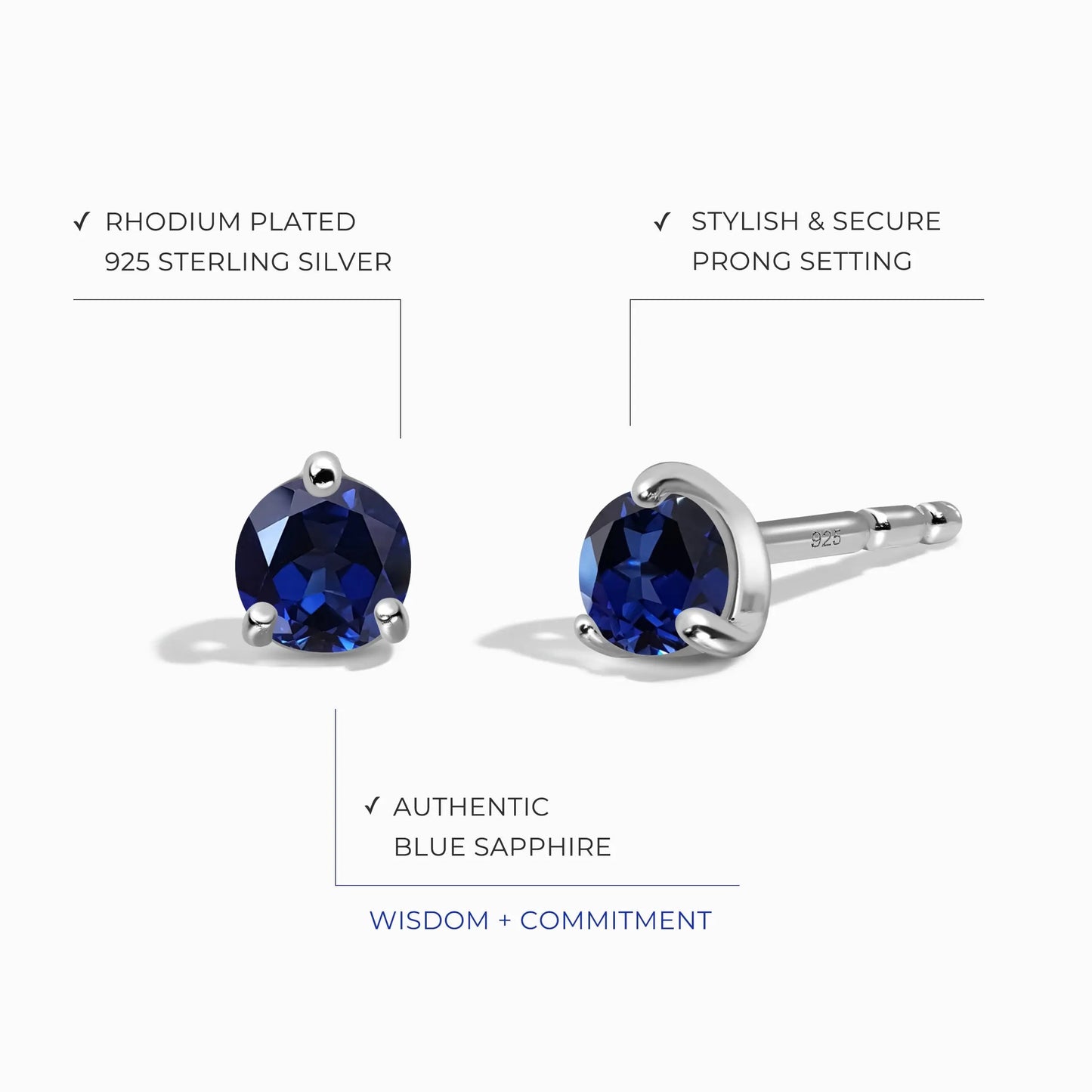 Blue Sapphire Round Studs - September Birthstone Moon Magic