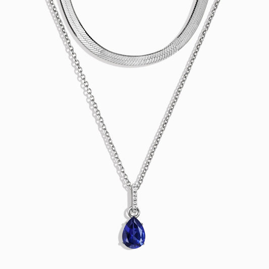 Blue Sapphire Birthstone Sway Necklace & Herringbone Chain Moon Magic