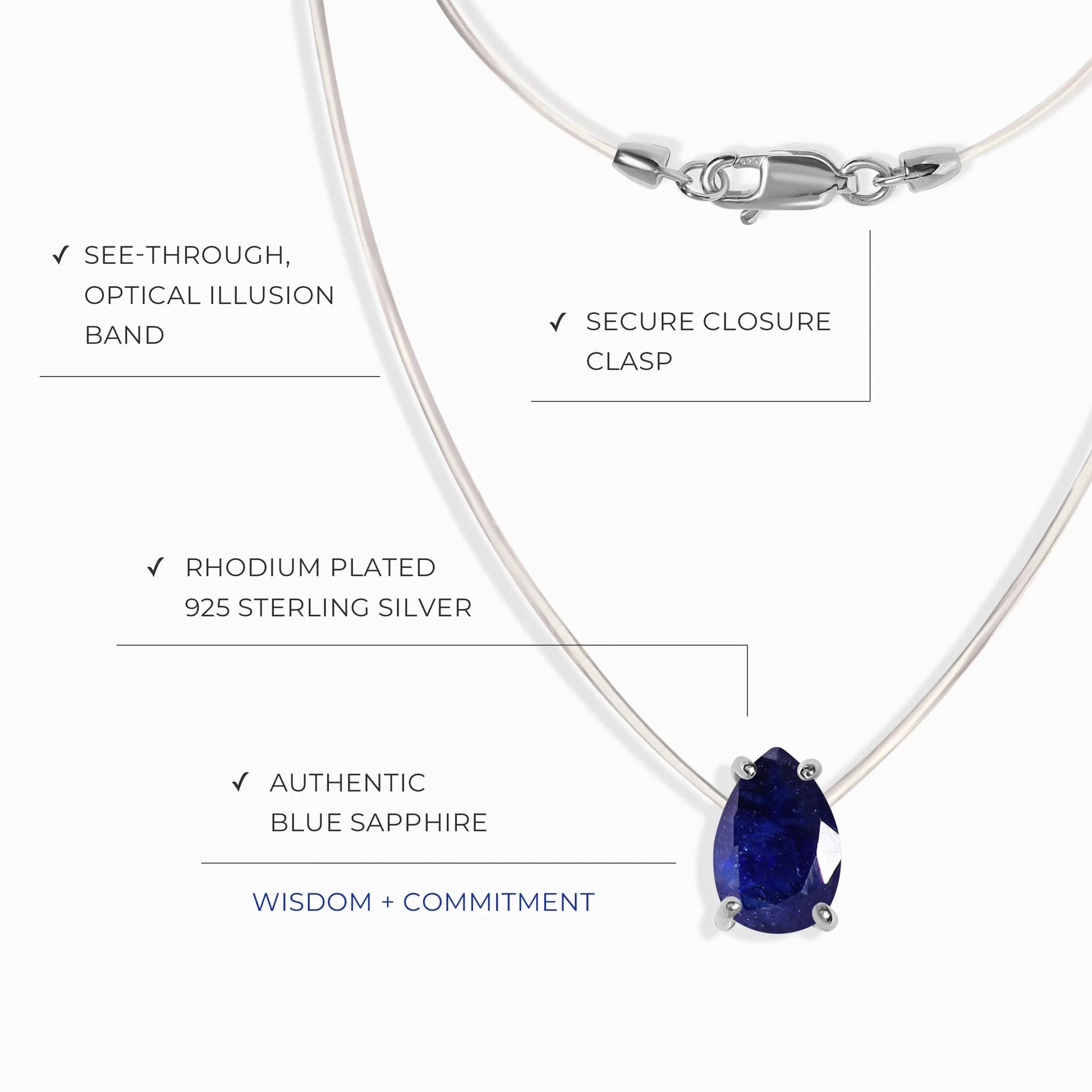 Blue Sapphire Necklace Floating Sway - September Birthstone Moon Magic