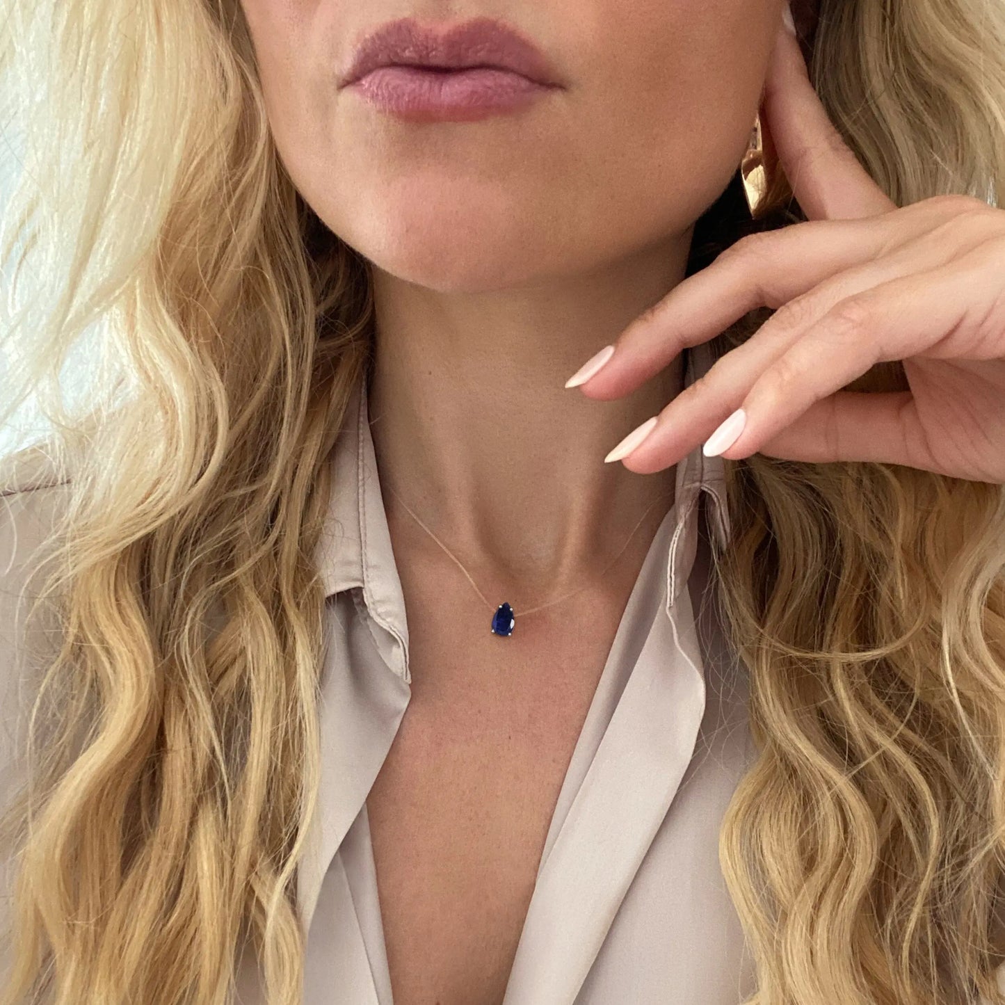 Blue Sapphire Necklace Floating Sway - September Birthstone Moon Magic