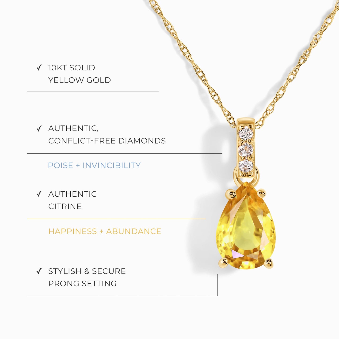 Citrine Diamond Necklace Sway - November Birthstone Moon Magic