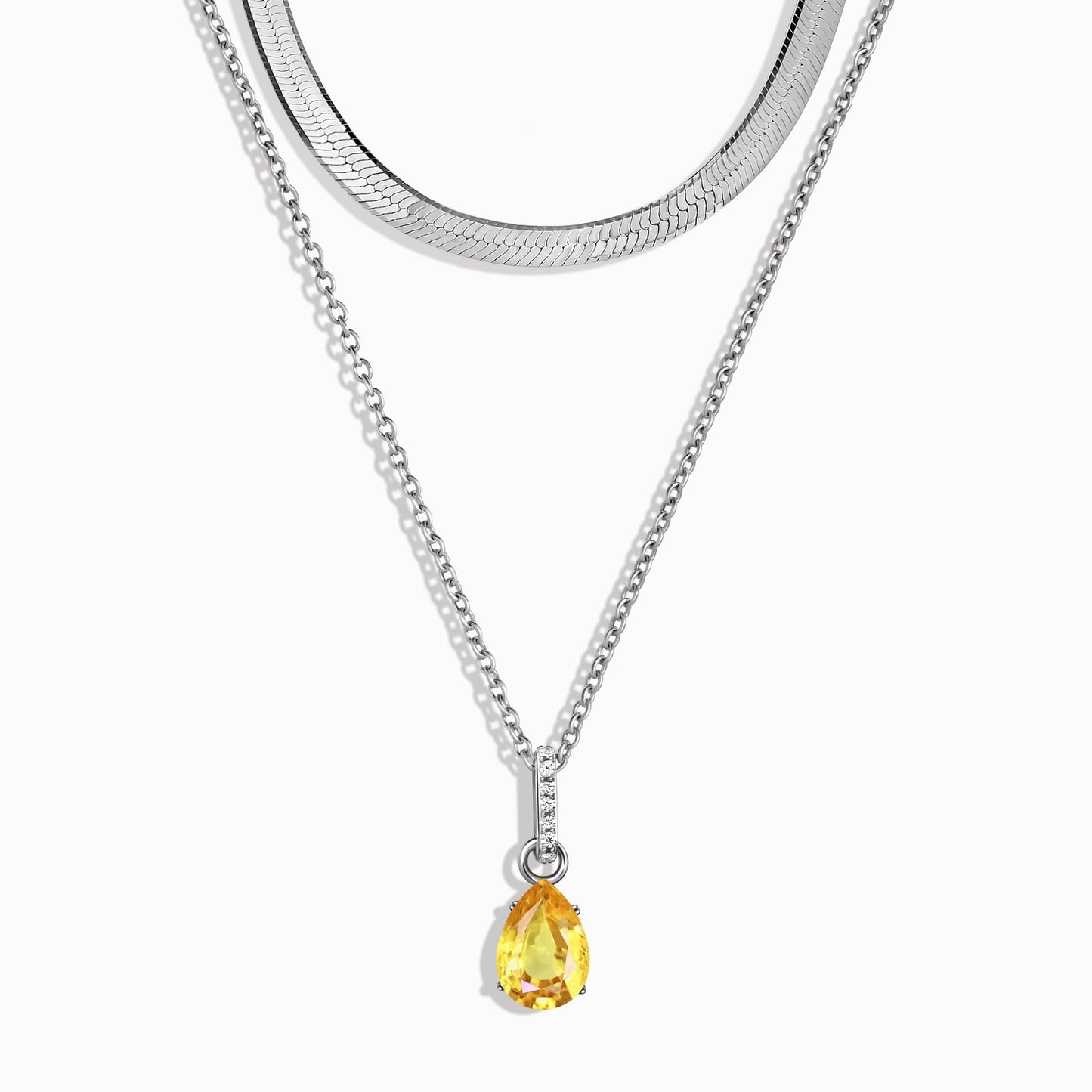Citrine Birthstone Sway Necklace & Herringbone Chain Moon Magic