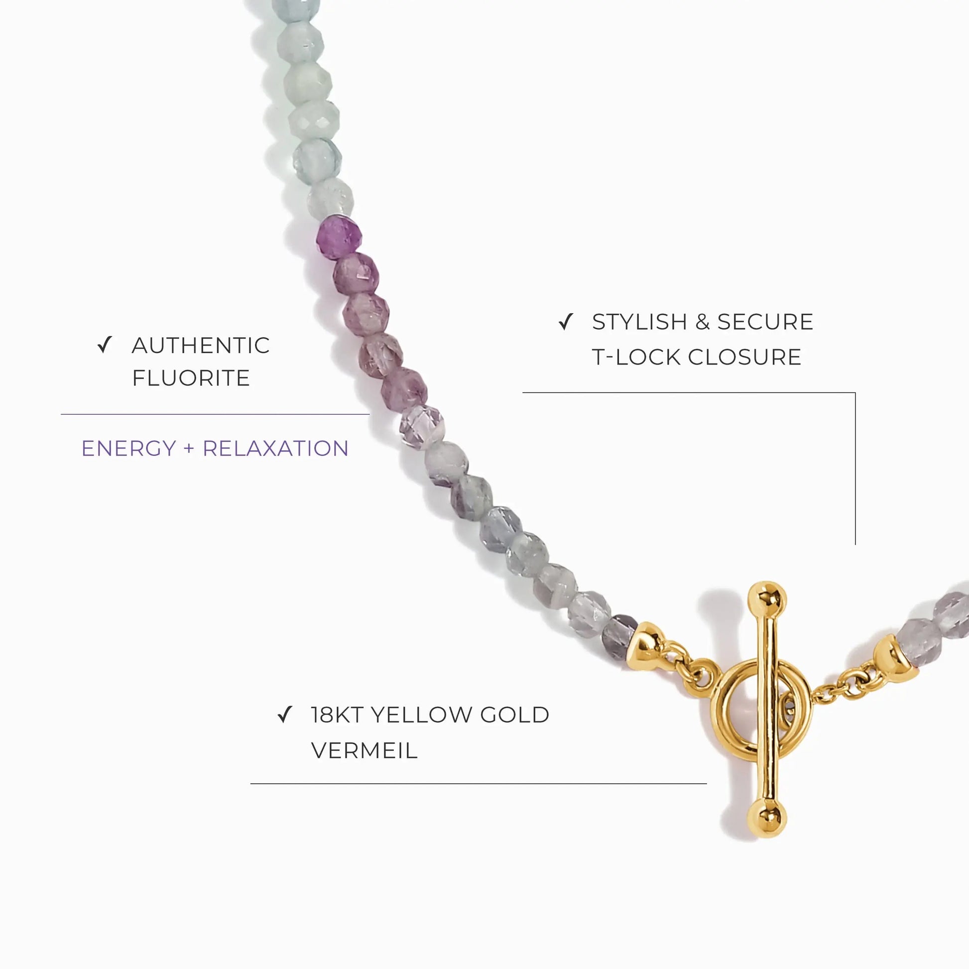 Fluorite T-Lock Beads Necklace - Raise Your Vibrations Moon Magic