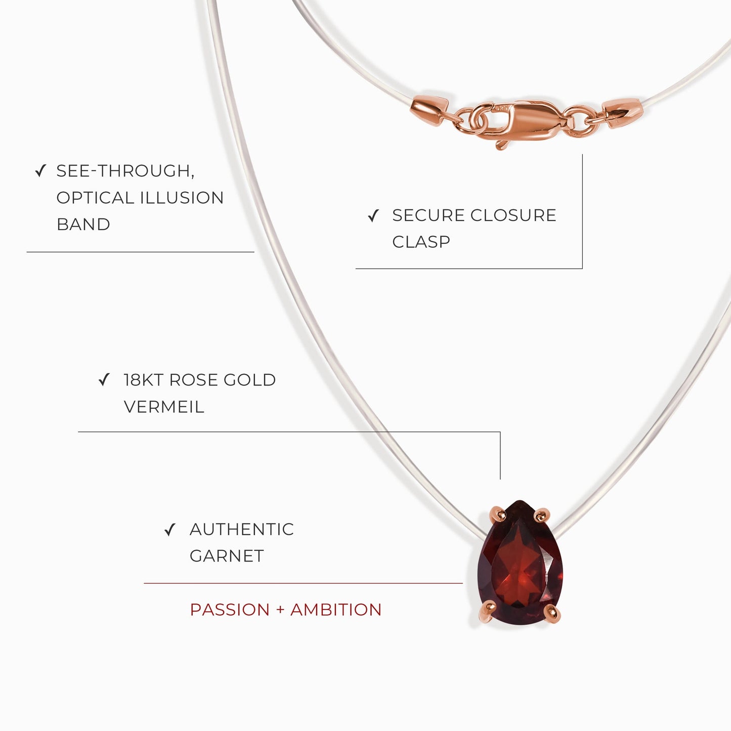 Garnet Necklace Floating Sway - January Birthstone Moon Magic