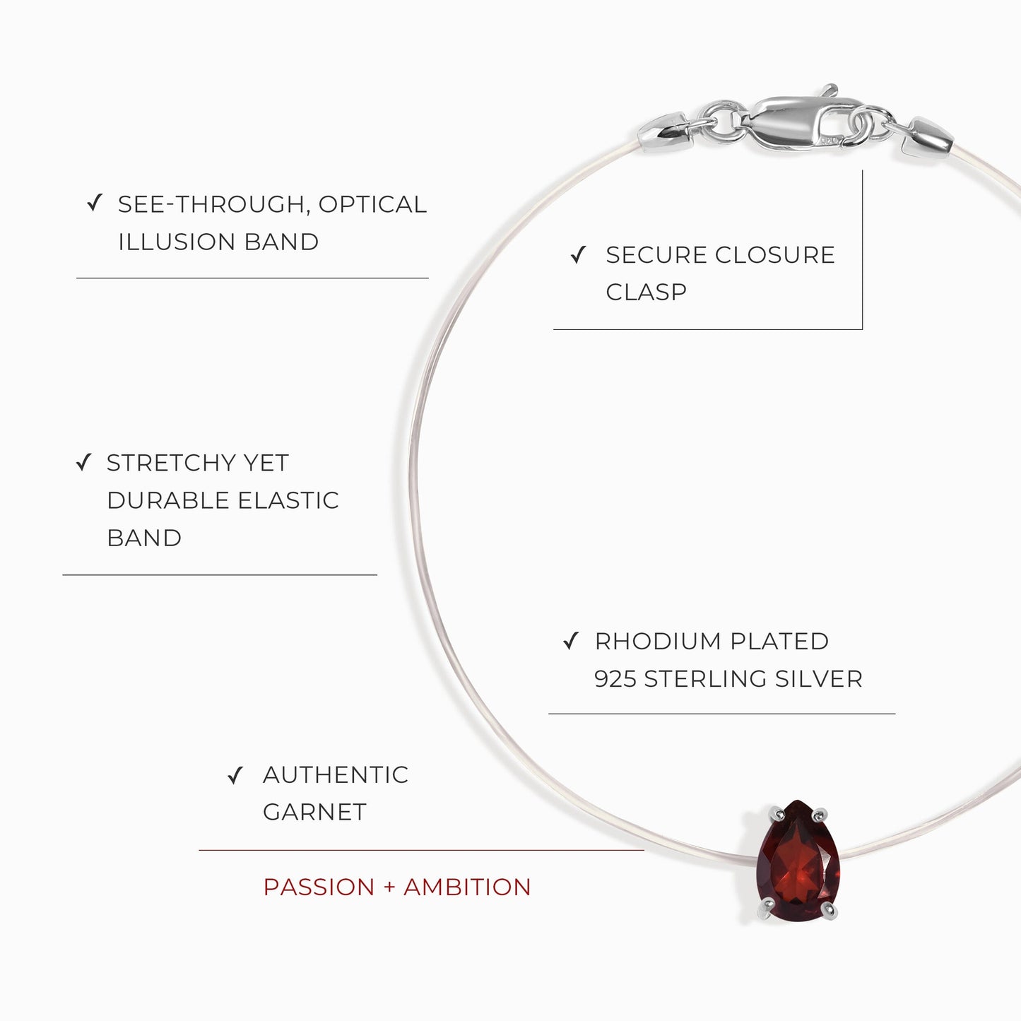 Garnet Bracelet Floating Sway - January Birthstone Moon Magic