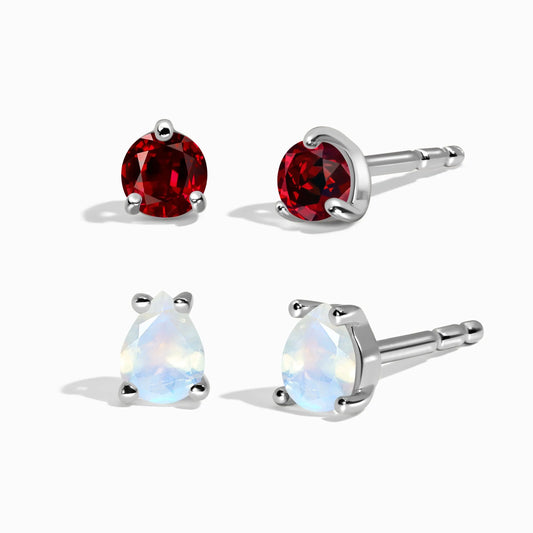 Garnet Moonstone Petite Round & Teardrop Studs Moon Magic