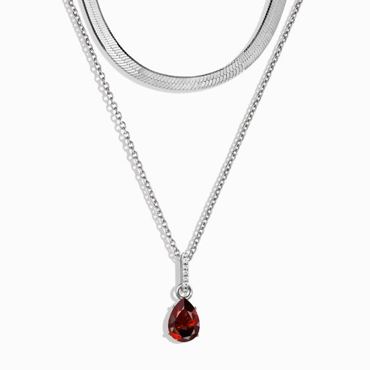 Garnet January Birthstone Sway Necklace & Herringbone Chain Moon Magic