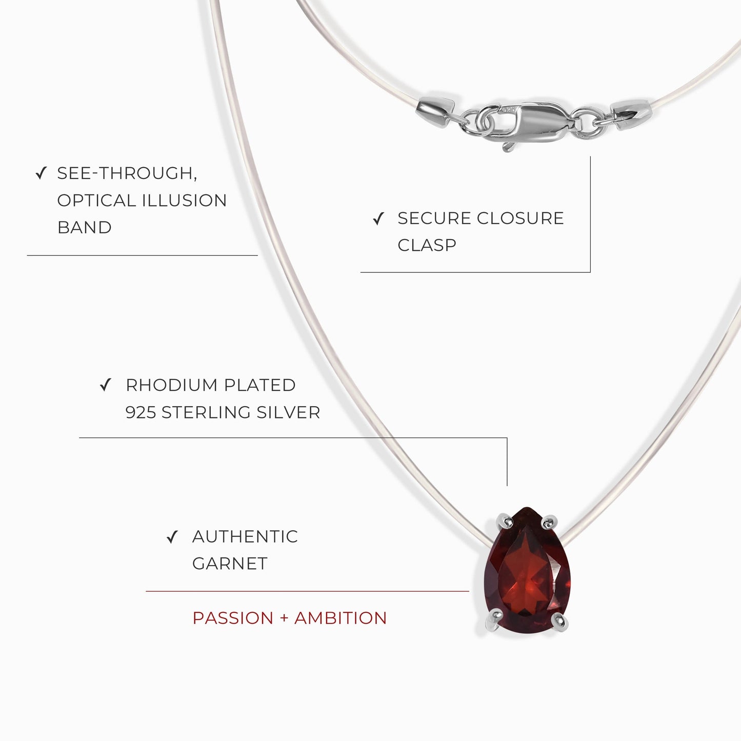 Garnet Necklace Floating Sway - January Birthstone Moon Magic