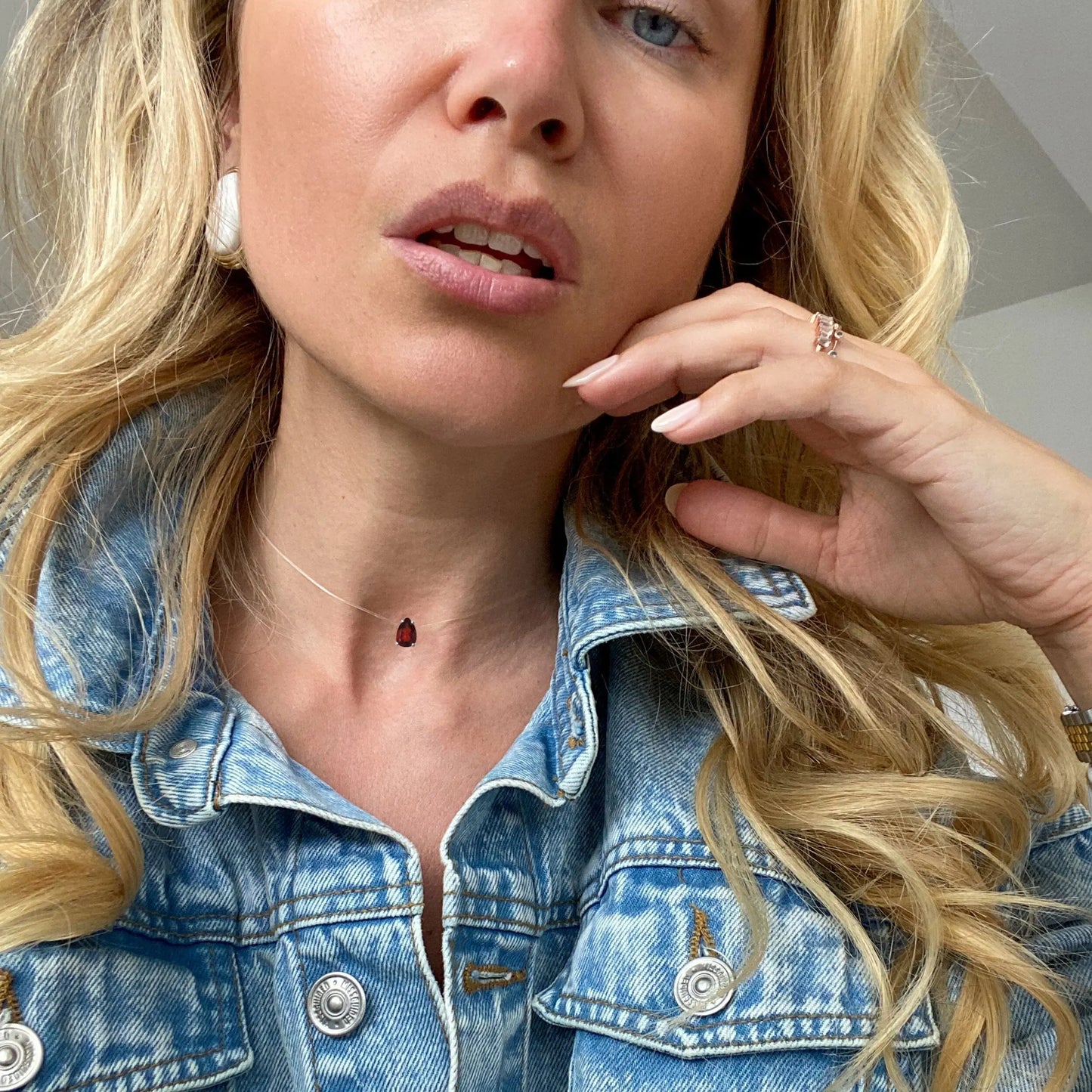 Garnet Necklace Floating Sway - January Birthstone Moon Magic