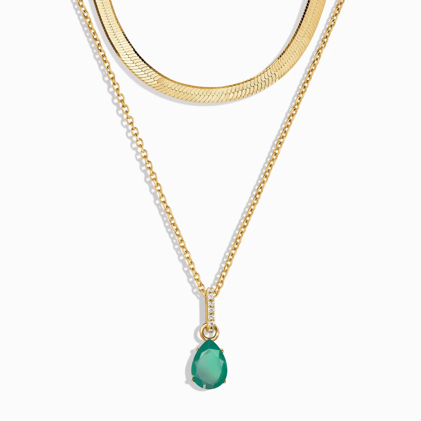 Green Onyx Birthstone Sway Necklace & Herringbone Chain Moon Magic