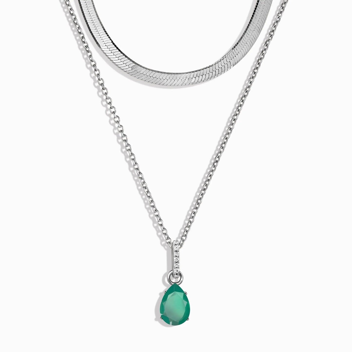 Green Onyx Birthstone Sway Necklace & Herringbone Chain Moon Magic