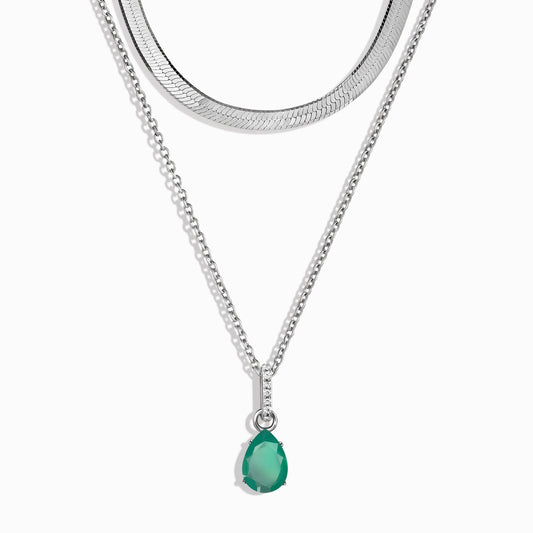Green Onyx Birthstone Sway Necklace & Herringbone Chain Moon Magic