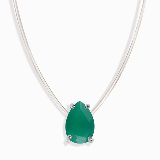 Green Onyx Necklace Floating Sway - May Birthstone Moon Magic
