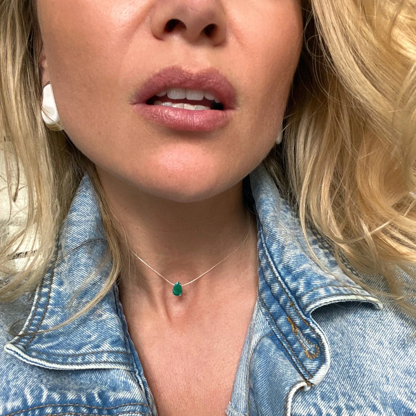 Green Onyx Necklace Floating Sway - May Birthstone Moon Magic