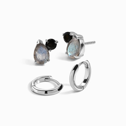 Wholeness Hoops & Toi Et Moi Studs - Labradorite & Black Obsidian Moon Magic