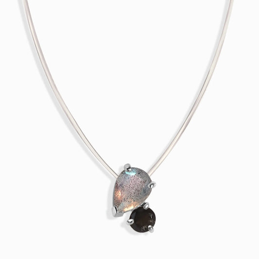 Floating Necklace - Toi Et Moi Labradorite & Black Obsidian Moon Magic
