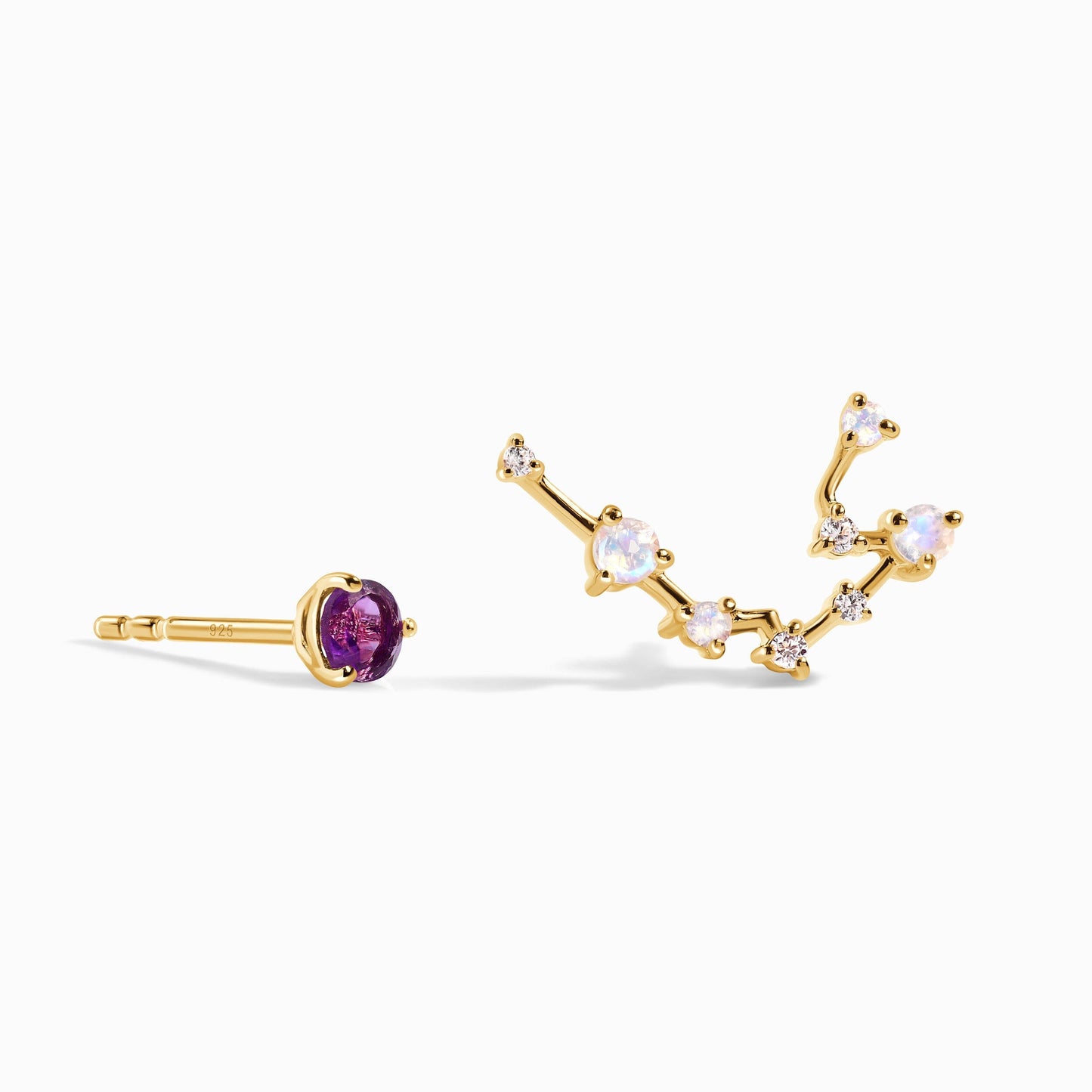 Zodiac Birthstone Studs - Aquarius Amethyst Moon Magic