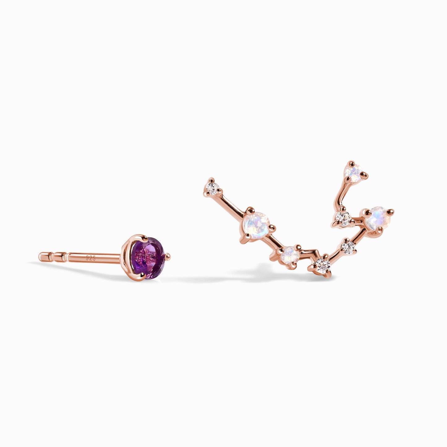Zodiac Birthstone Studs - Aquarius Amethyst Moon Magic