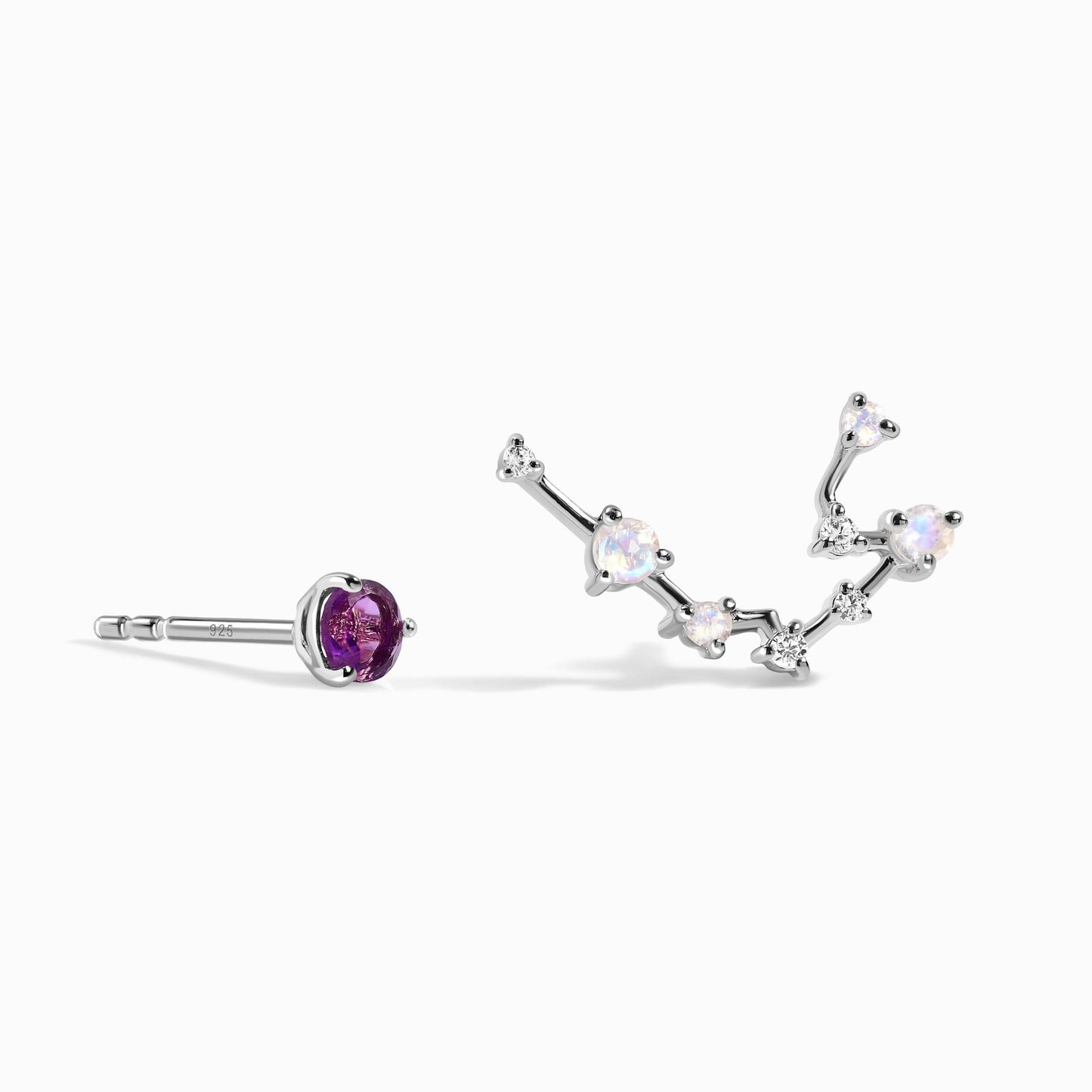 Zodiac Birthstone Studs - Aquarius Amethyst Moon Magic