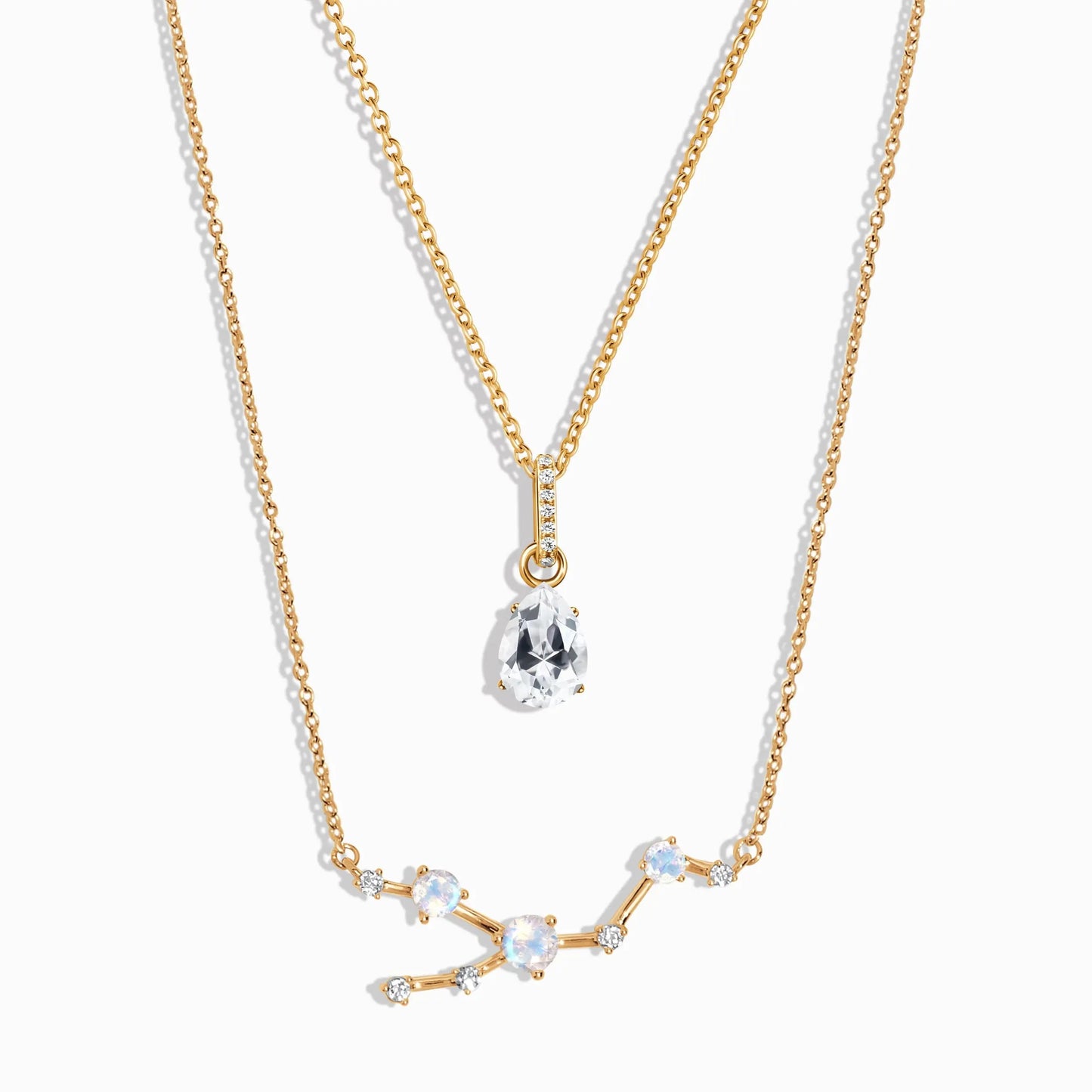 Taurus Zodiac Constellation Necklace & White Topaz Sway Moon Magic