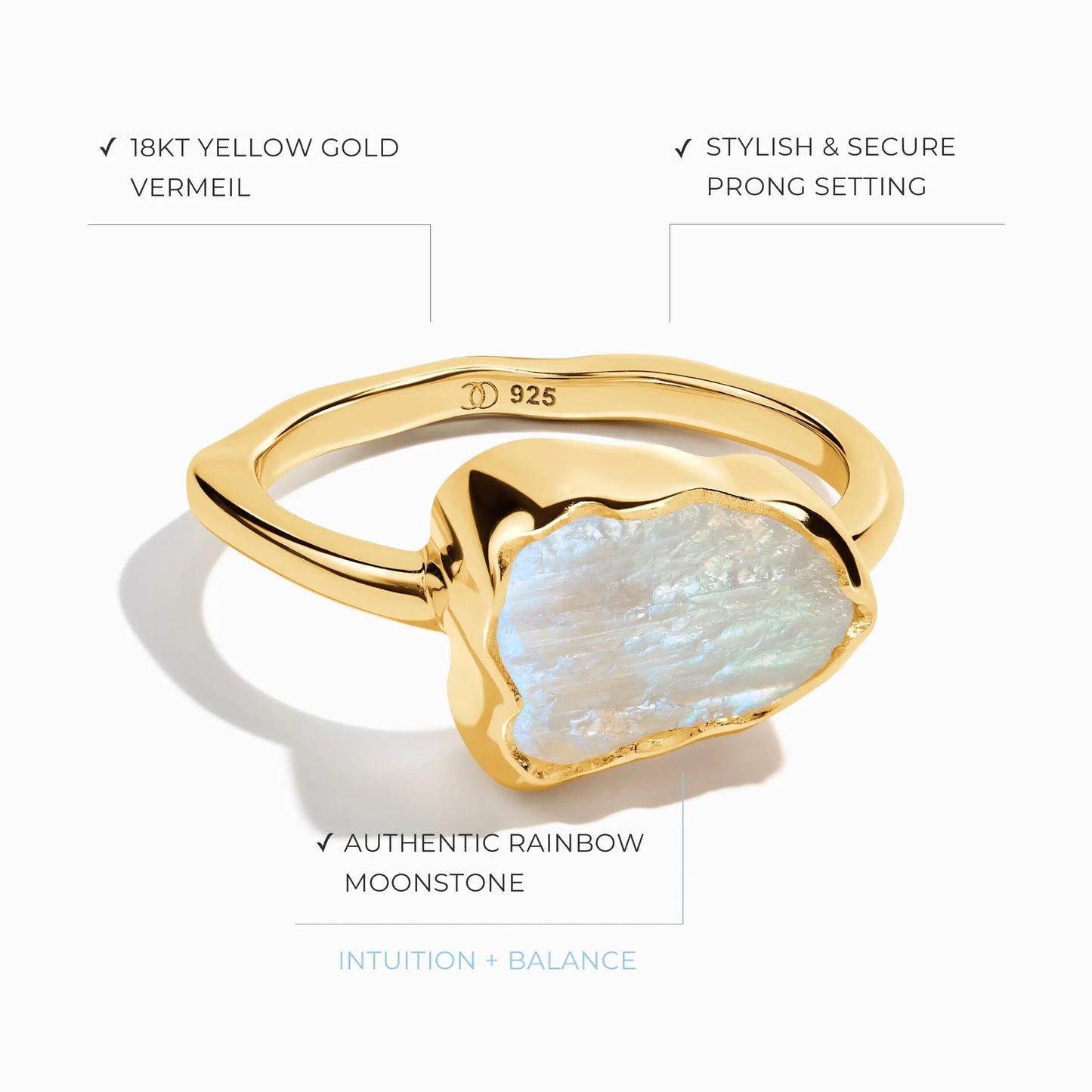 Raw Crystal Ring - Sacred Moonstone Moon Magic