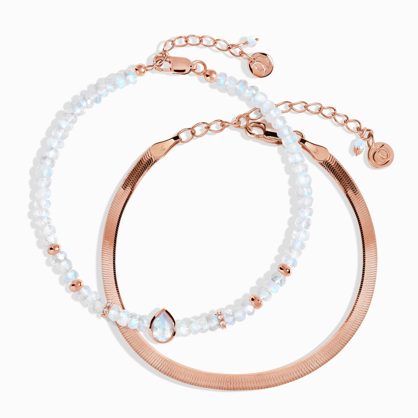 Moonstone & Herringbone Bracelet Stack - Intuitive Spirit Moon Magic
