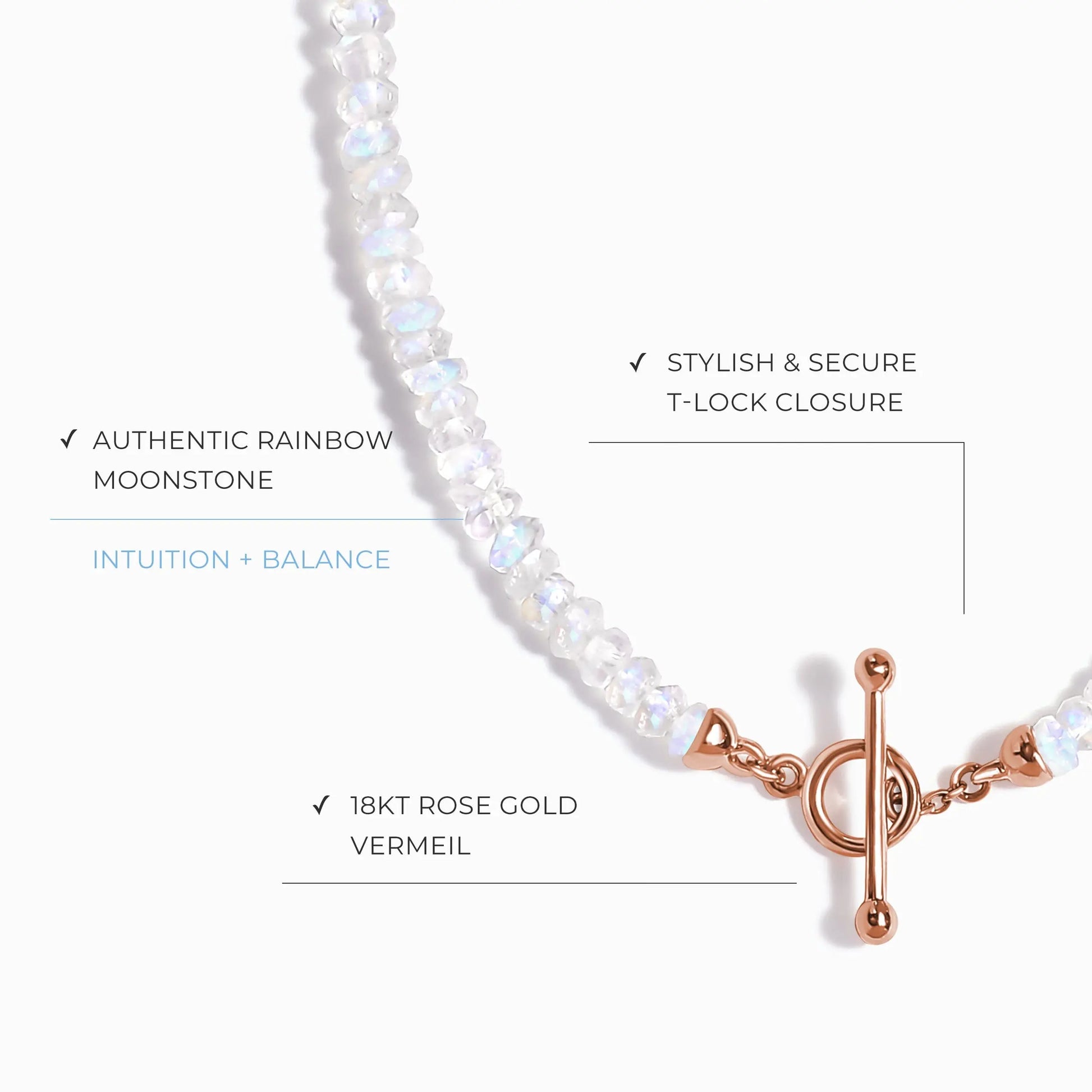 Rainbow Moonstone T-Lock Beads Necklace - Raise Your Vibrations Moon Magic