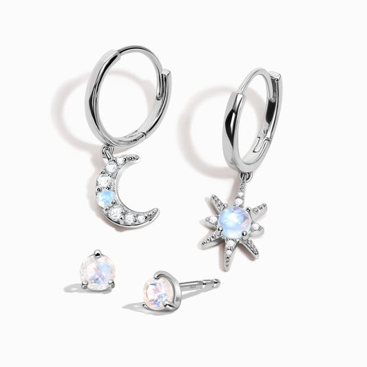 Celestial Being Hoops & Moonstone Round Studs Moon Magic