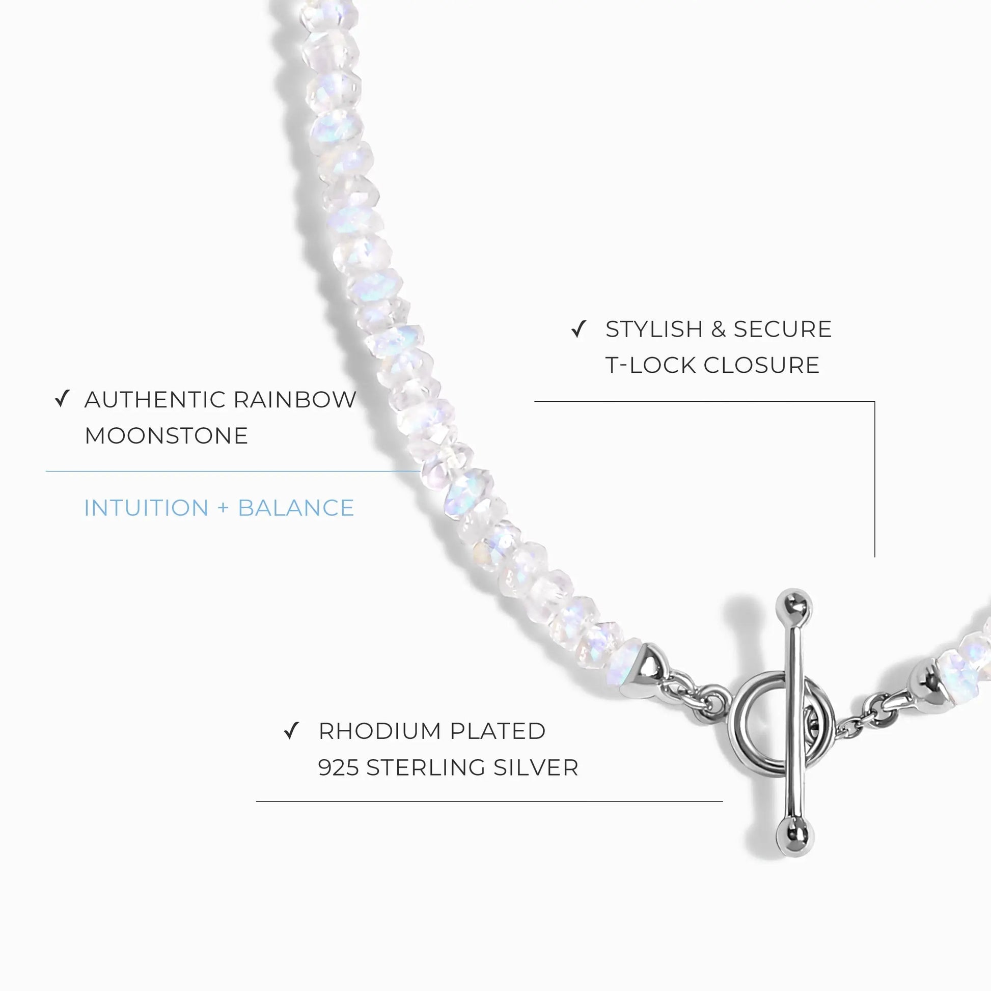 Rainbow Moonstone T-Lock Beads Necklace - Raise Your Vibrations Moon Magic