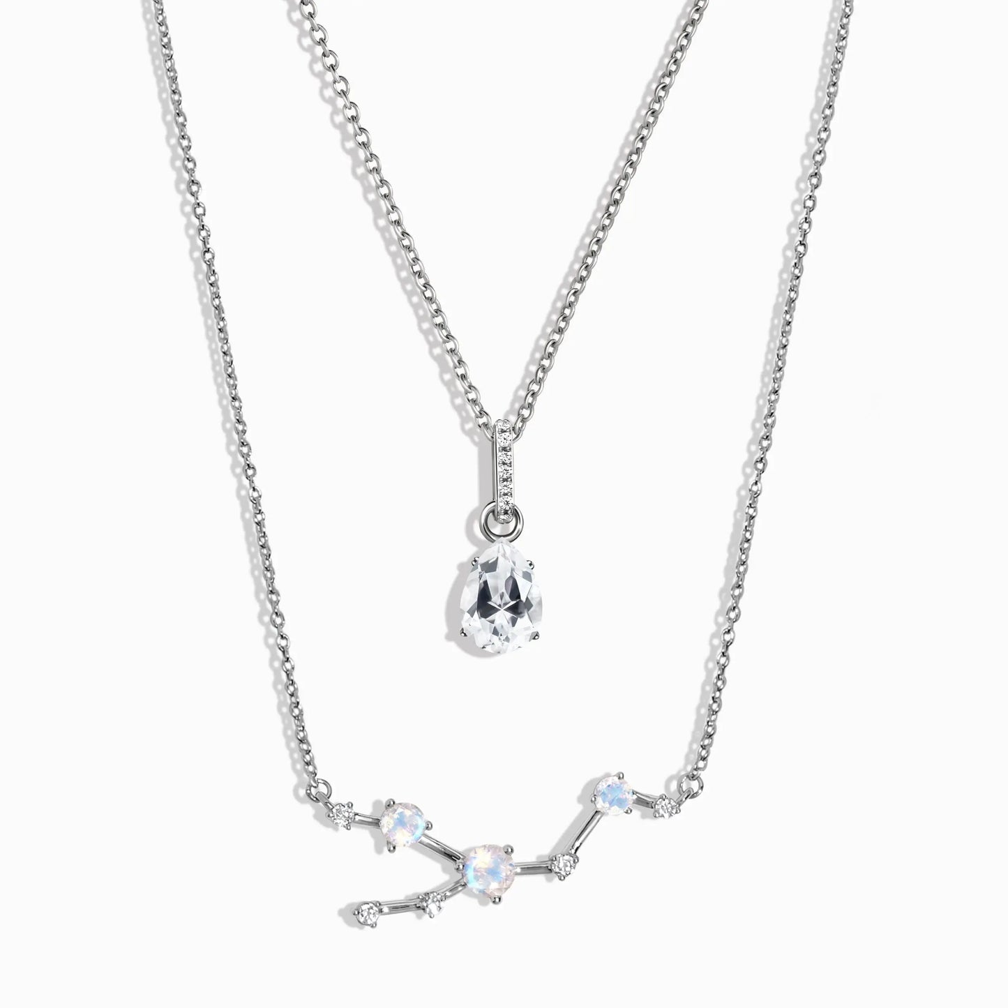 Taurus Zodiac Constellation Necklace & White Topaz Sway Moon Magic