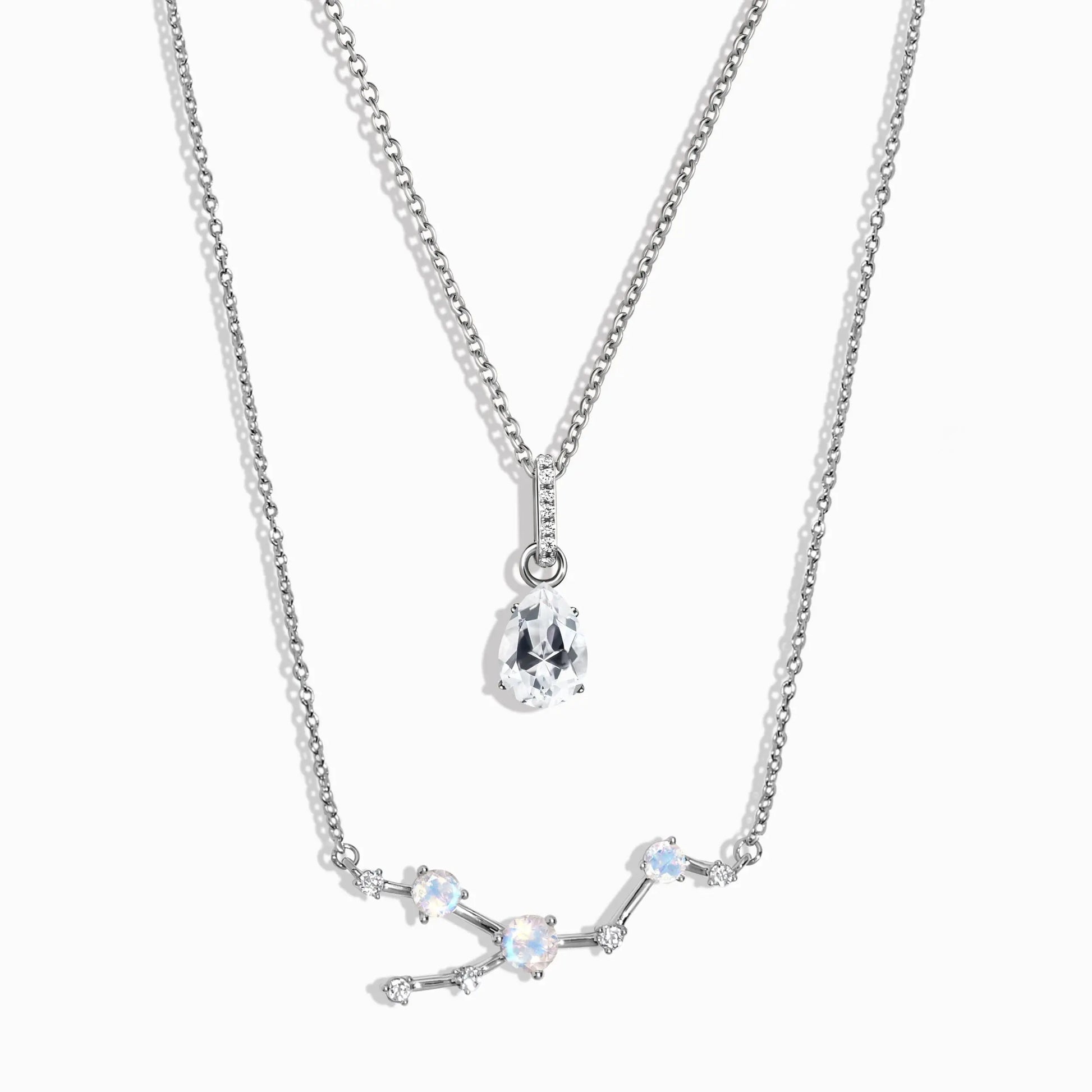 Taurus Zodiac Constellation Necklace & White Topaz Sway Moon Magic