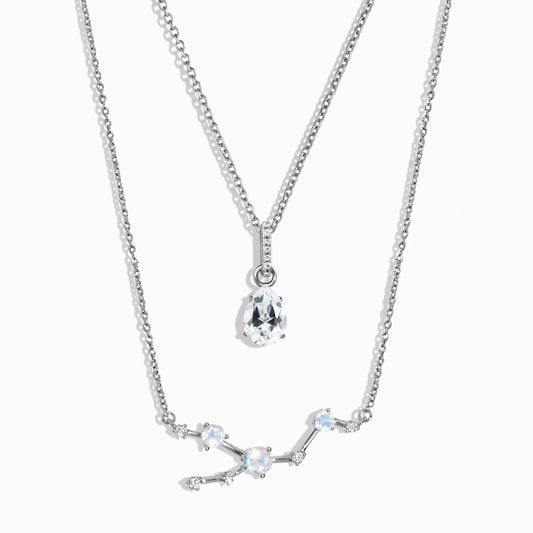 Taurus Zodiac Constellation Necklace & White Topaz Sway Moon Magic